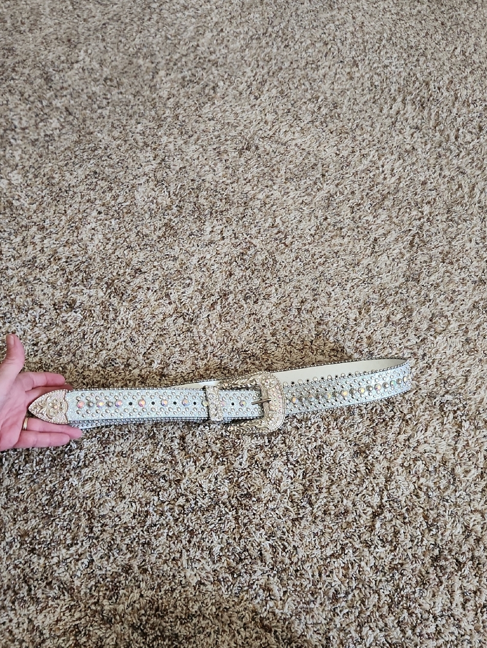 Rhinestone Western Embellished Metallic Belt - Silver Size M/L